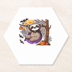Chill Thrills Halloween Sloth Oversized T-Shirt Paper Coaster