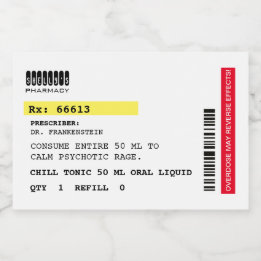 Chill Tonic Fake Prescription Liquor Bottle Label