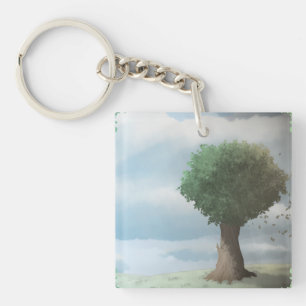 Chill Tree Falling Leaves Cleansing Gale Key Ring