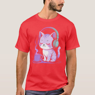 Chill Vibes Cat with Headphones family funny T-Shirt