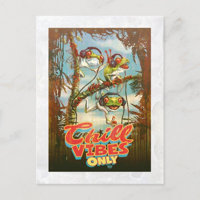 Chill Vibes Only Tree Frog Trio Headphones Postcard (Front)