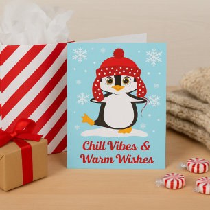 Chill Vibes & Warm Wishes Cute Penguin Christmas Card