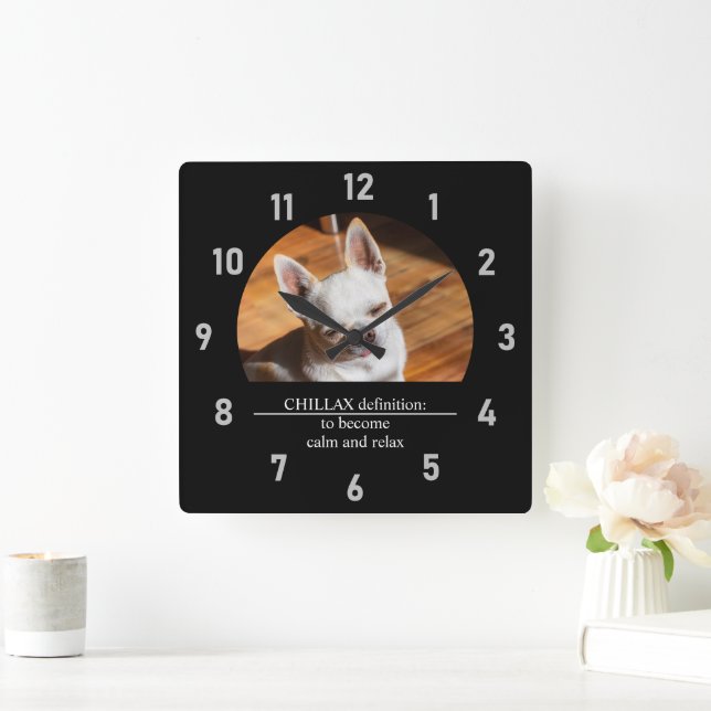 Chillax Chihuahua sleepy relaxed tongue out Photo Square Wall Clock (Home)