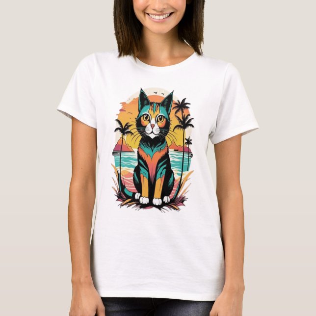 Chillaxin' Cat Beach Paradise T-Shirt (Front)