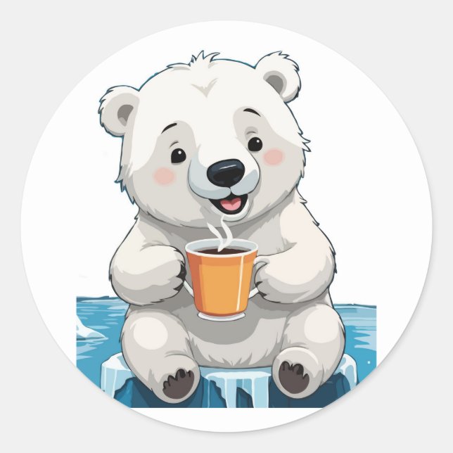 Chilled Beverage Break of Cool Polar Bear Classic Round Sticker (Front)