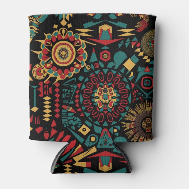Chilled Cyan "Heritage-Inspired Patterns" Foam Can Cooler (Front)
