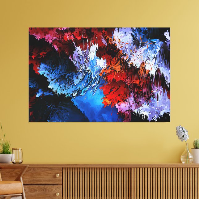Chilled Inferno Blue Red Contemporary Abstract Art Canvas Print (Insitu(LivingRoom))