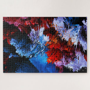 Chilled Inferno Blue Red Contemporary Abstract Art Jigsaw Puzzle