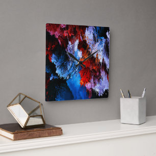 Chilled Inferno Blue Red Contemporary Abstract Art Square Wall Clock