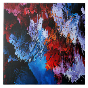 Chilled Inferno Blue Red Contemporary Abstract Art Tile