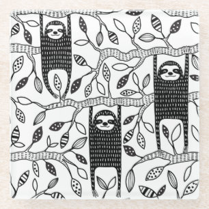 Chilled Sloths: Cute Animal Pattern. Glass Coaster