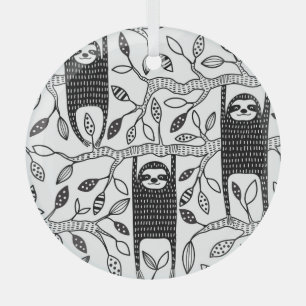 Chilled Sloths: Cute Animal Pattern. Glass Tree Decoration