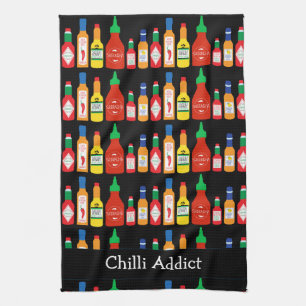 Chilli Addict Chilli Bottles Patterned Tea Towel