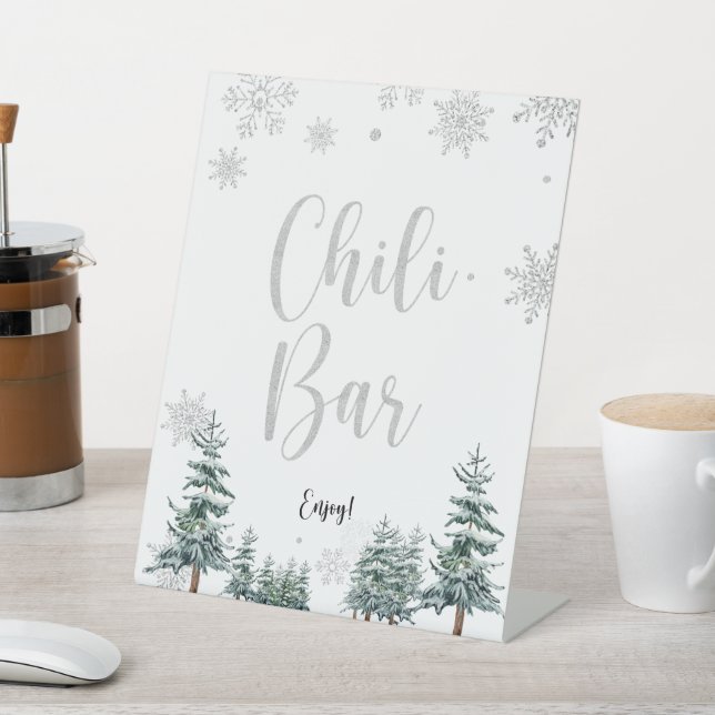 Chilli bar sign silver winter baby shower sign (In SItu)