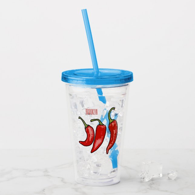 Chilli cartoon illustration  acrylic tumbler (Front Ice)
