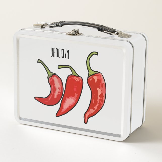 Chilli cartoon illustration  metal lunch box (Front)
