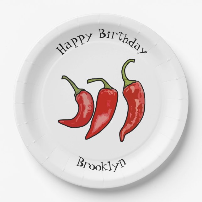 Chilli cartoon illustration  paper plate (Front)