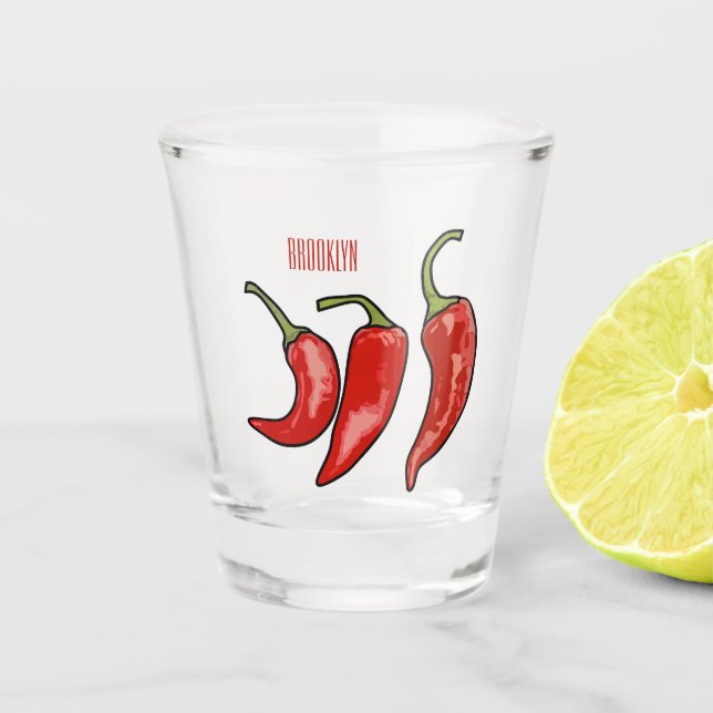 Chilli cartoon illustration  shot glass (Front)