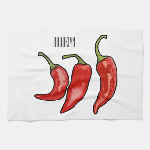 Chilli cartoon illustration  tea towel