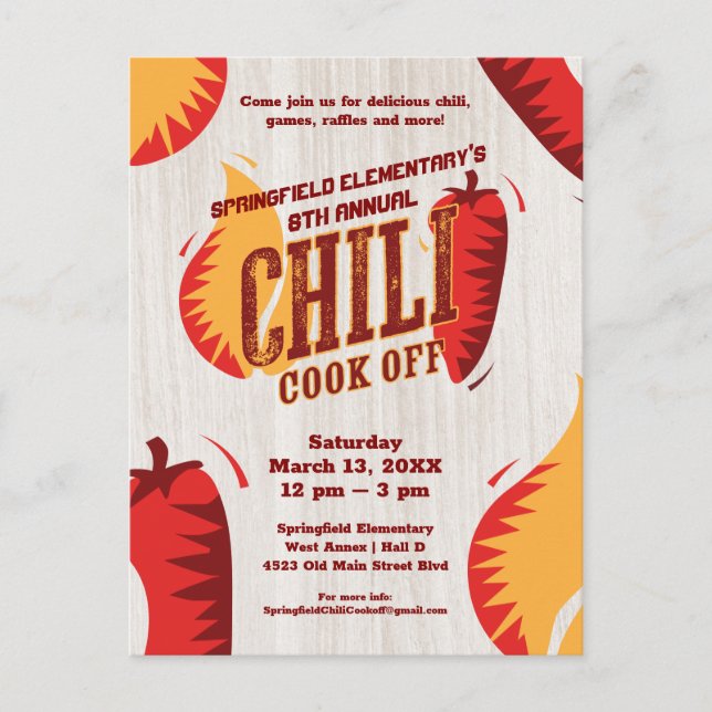 Chilli Cook Off | BBQ Cookout Contest Invitation Postcard (Front)