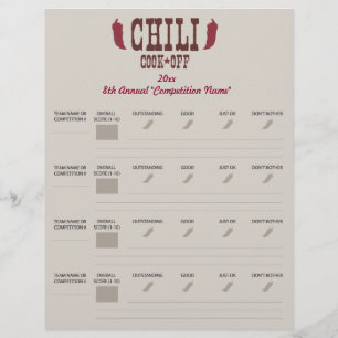 Chilli Cook Off Voting Ballot Sheet