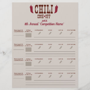 Chilli Cook Off Voting Ballot Sheet