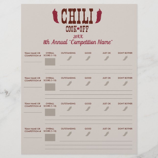 Chilli Cook Off Voting Ballot Sheet (Front)