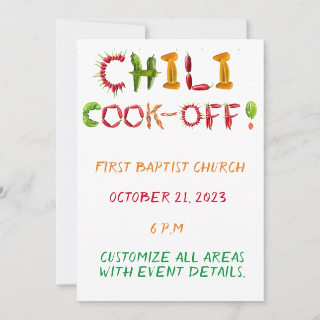 Chilli Cook-Out - Chilli Competition Spicy Red Pep Invitation (Front)