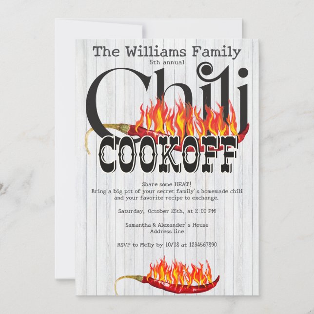Chilli Cookoff Cook Off Contest Rustic Family Part Invitation (Front)
