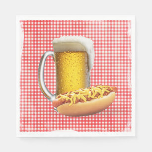 Chilli Hot Dog and Beer On Gingham Napkin