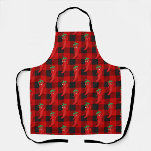Chilli Pepper Buffalo Plaid Pattern Black and Red  Apron