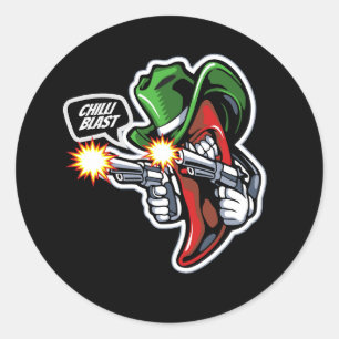 chilli-pepper-mascot-with-gun-hand-illustration-pr classic round sticker