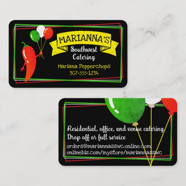 Chilli pepper Mexican Southwestern chef catering B Business Card (Front/Back)