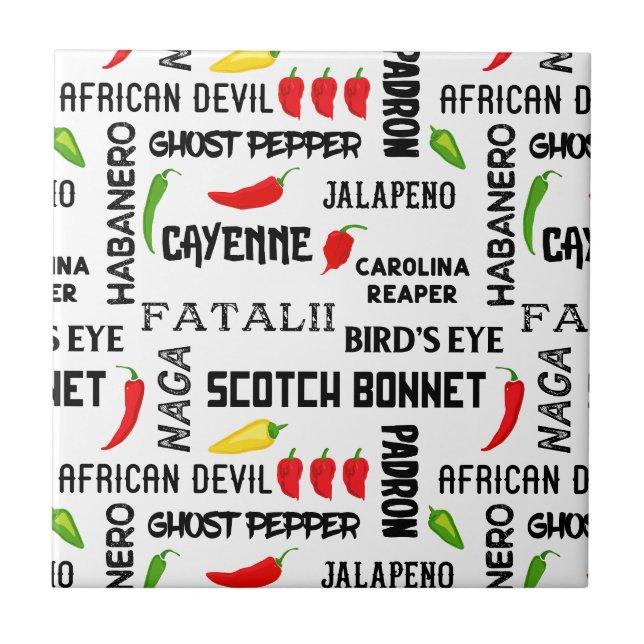 Chilli Pepper Names Spicy Food Tile (Front)