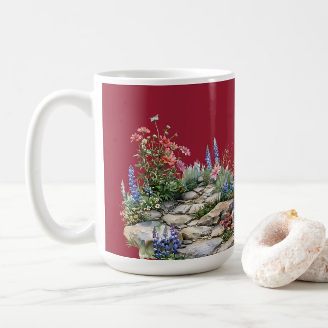 Chilli Pepper Red Rock Garden Wildflowers Coffee Mug (With Donut)
