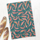 Chilli Pepper Red Teal Green Watercolor Art Tea Towel<br><div class="desc">Hot and spicy watercolor red chillies on a dark teal green background.  Original art by Nic Squirrell. Perfect for your kitchen,  restaurant or cafe to add a bit of spice.</div>