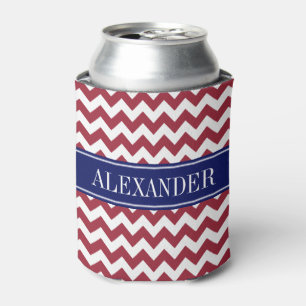 Chilli Pepper White Chevron Navy Name Monogram Can Cooler