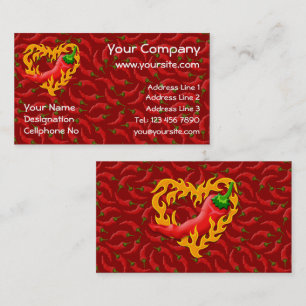 Chilli Pepper with Flame Heart Business Card