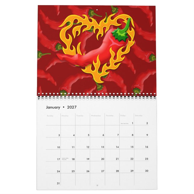 Chilli Pepper with Flame Heart Calendar (Jan 2027)