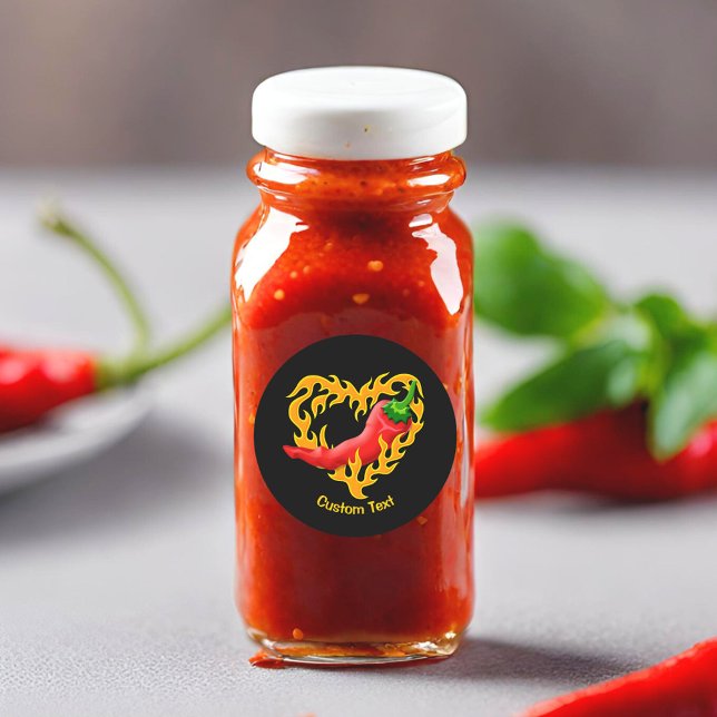 Chilli Pepper with Flame Heart Classic Round Sticker (Creator Uploaded)
