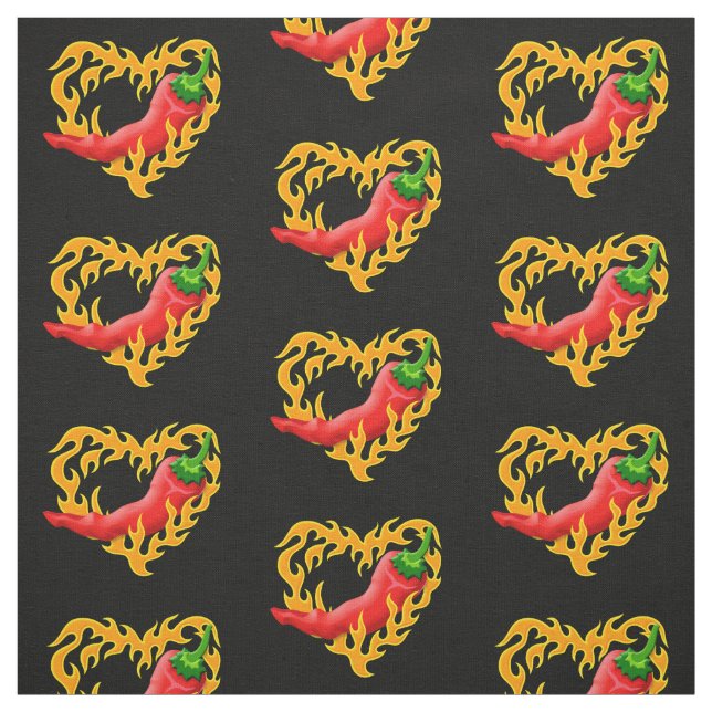 Chilli Pepper with Flame Heart Fabric (Swatch)
