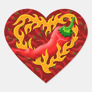 Chilli Pepper with Flame Heart Heart Sticker