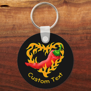 Chilli Pepper with Flame Heart Keychain