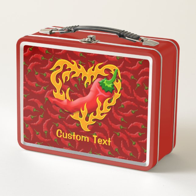 Chilli Pepper with Flame Heart Metal Lunch Box (Front)
