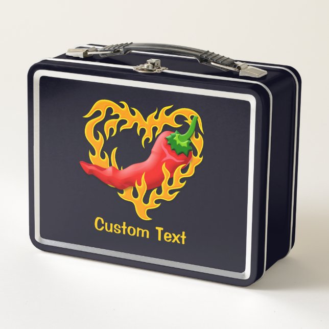 Chilli Pepper with Flame Heart Metal Lunch Box (Front)