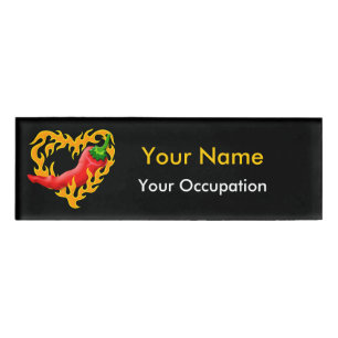 Chilli Pepper with Flame Heart Name Tag