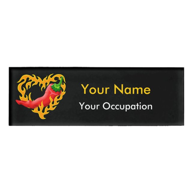 Chilli Pepper with Flame Heart Name Tag (Front)