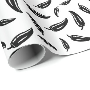 Chilli Pepper Wrapping Paper Black and White