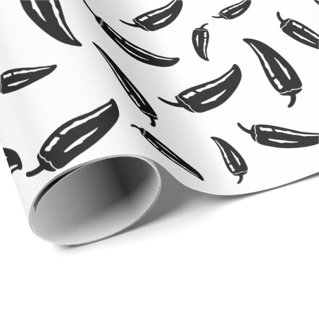 Chilli Pepper Wrapping Paper Black and White (Roll Corner)