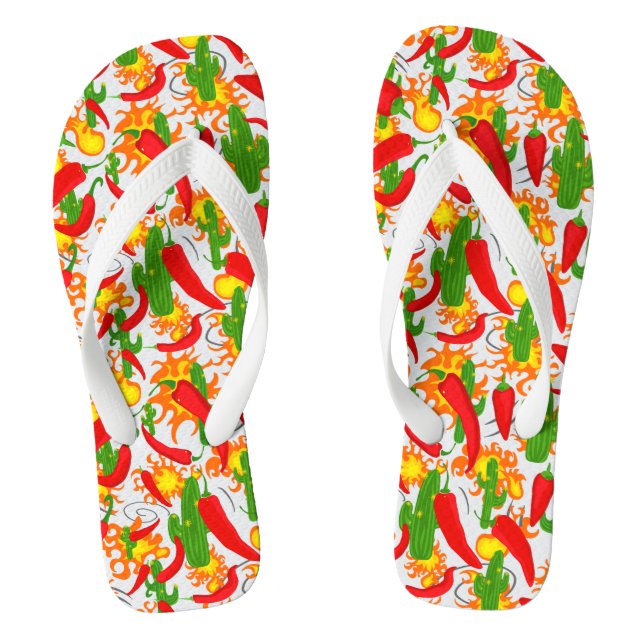 Chilli Peppers, Flames and Cactus Patterned Flip Flops (Footbed)